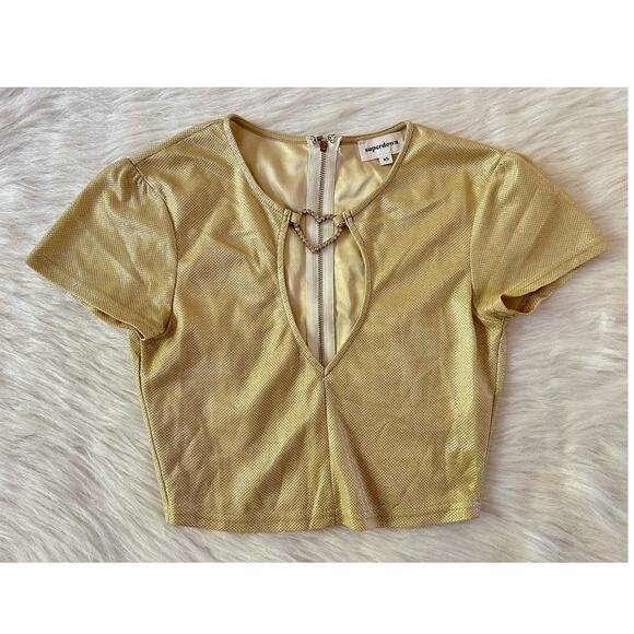 REVOLVE Tops - Revolve Superdown Kristin Crop Top Gold Crystal Heart Cutout Size XS Gold Wire